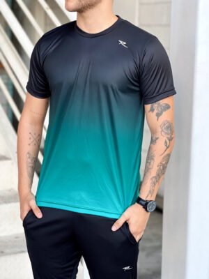 Camisa Gola Careca Degrade Preto com Verde.