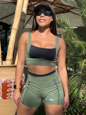 Conjunto Top e Short Verde Militar Com Preto.