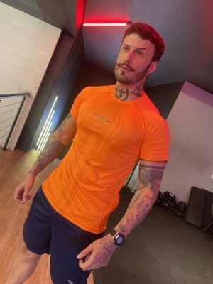 Camisa Gola Careca Masculino Laranja Fluor.