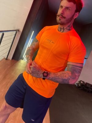 Camisa Gola Careca Masculino Laranja Fluor.